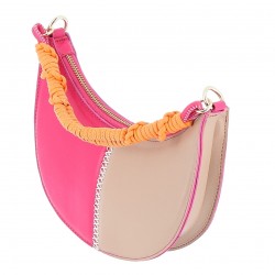 sac lune cuir beige et fushia